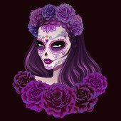 Beautiful sugar skull woman illustration. Day of dead vector illustration.