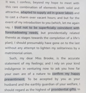 Quote from Middlemarch—Casaubon views Dorothea as a gift of providence